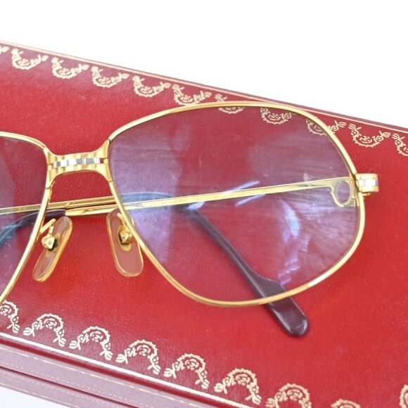 CARTIER Logo Trinity Reading Glasses Eye Wear Metal Plastic Gold France - Picture 10 of 14